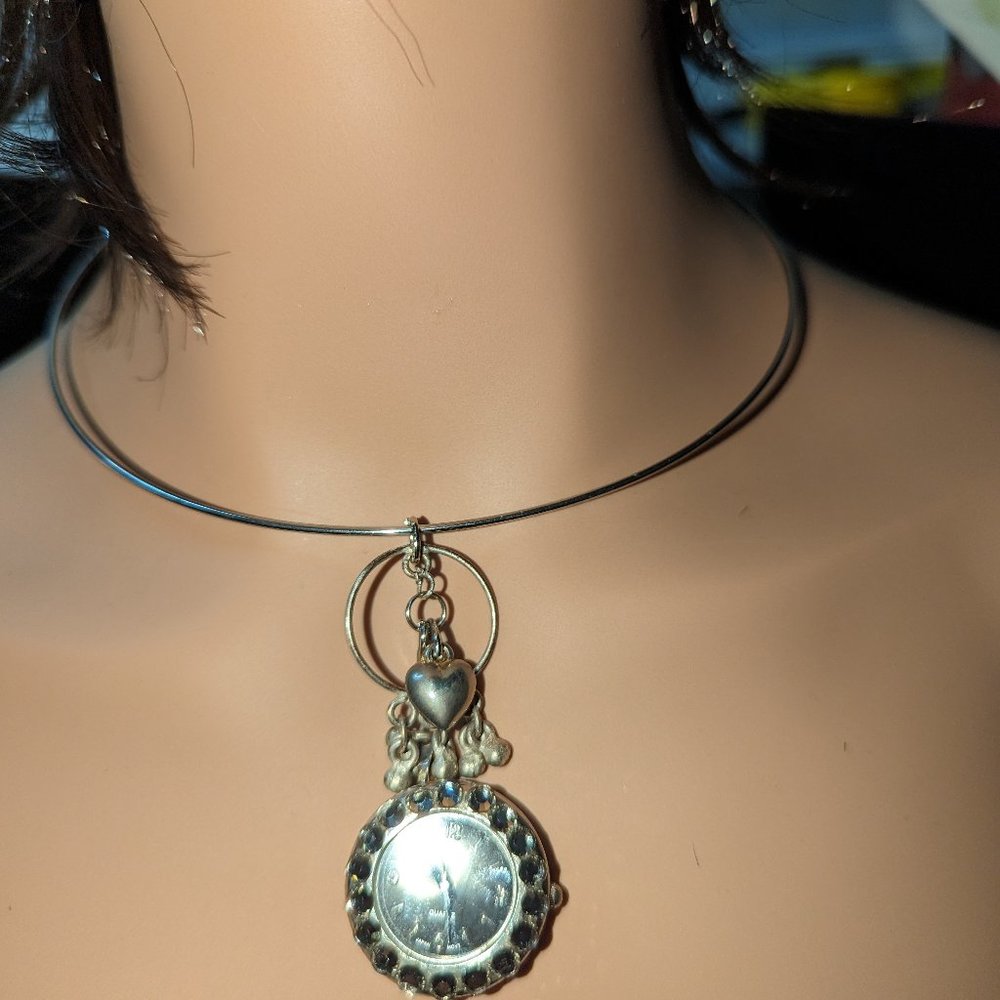 Vintage and Retro Pendant Watch with a Lovely Heart Necklace Steel silver Metal